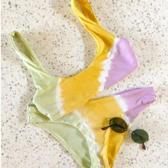 L*Space Lizzie Bikini Top & Sandy Bottoms, diagonal sunburst - Picture 2 of 15